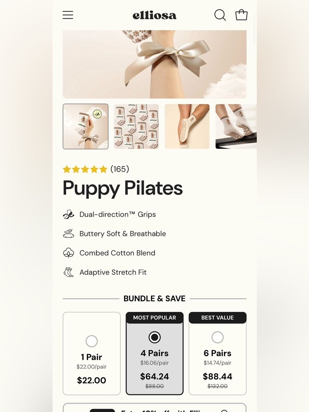 Elliosa Puppy Pilates Grip Socks One Size Women's - Picture 4 of 4